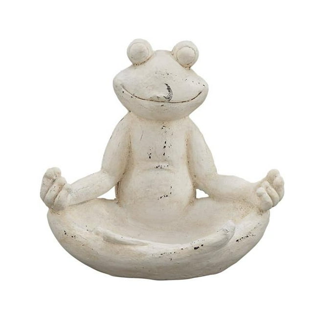 Benjara BM216444 Meditating Polystone Frame Frog Sculpture, Antique White