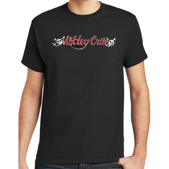 Motley Crue RED and WHITE LOGO Mens Black T-shirt, Small Black