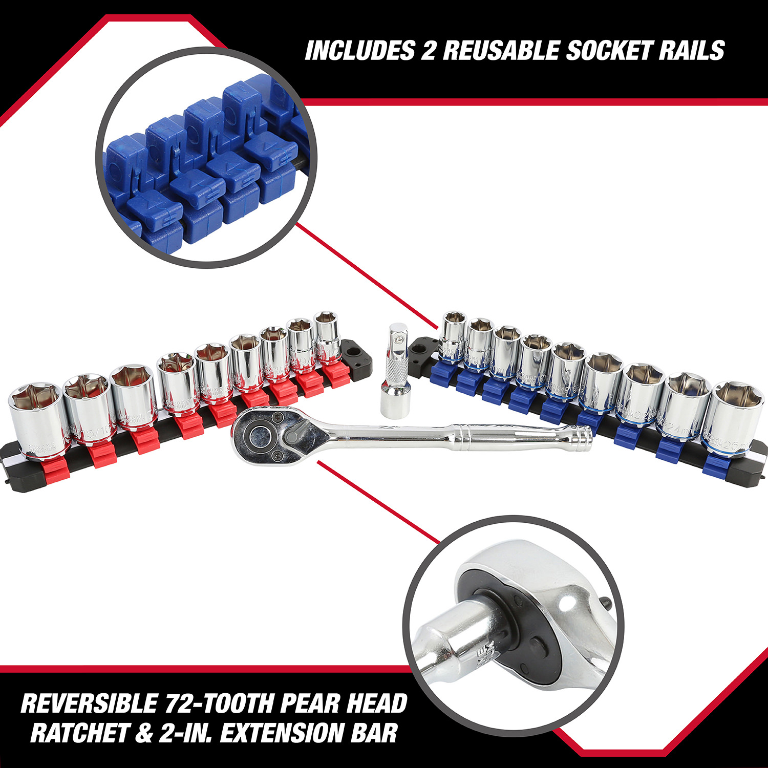 Hyper Tough 22-Piece 1/2-inch Drive Ratchet and Socket SAE and Metric Set 