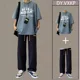 thumbnail image 5 of Conjunto de pantalones deportivos negros para hombre, camiseta blanca para hombre, pantalones, ropa caqui, corte entallado de primera calidad, novedad en camisetas y tops, 5 of 5