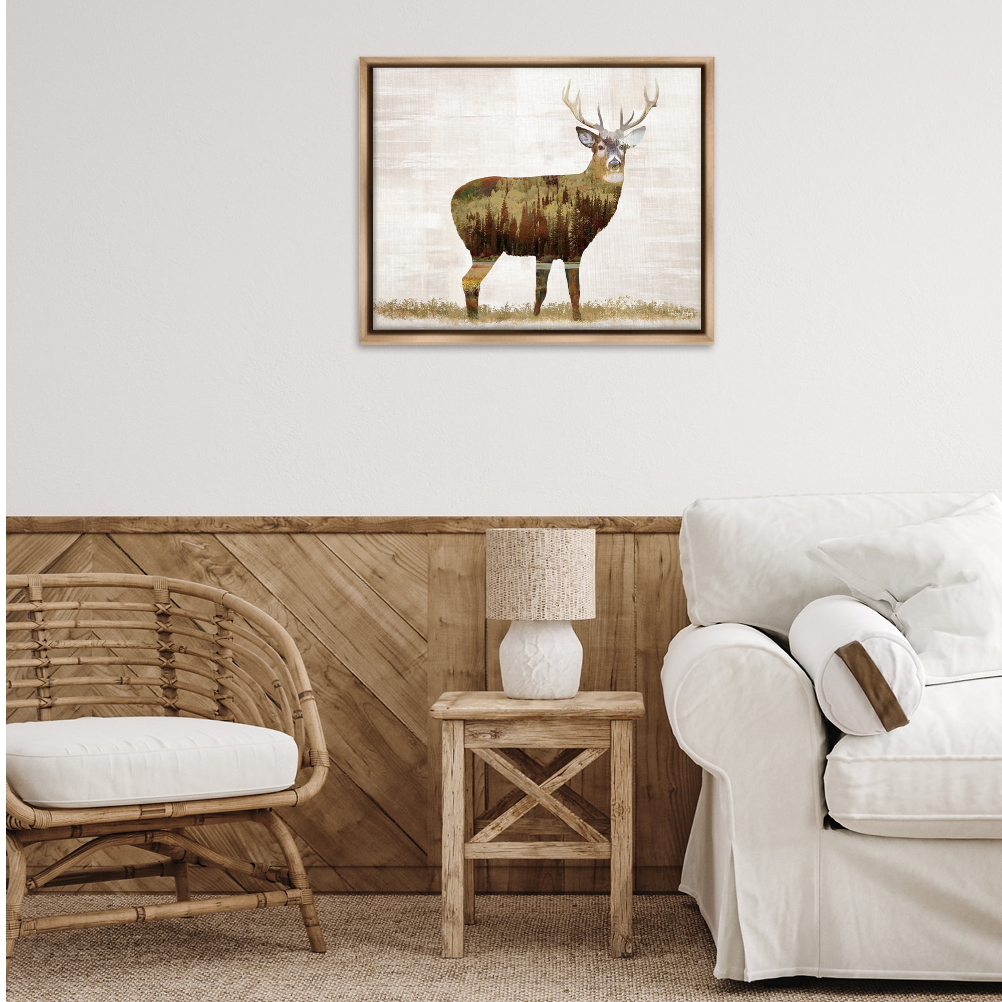 Stupell Industries Forest Pattern Deer Animals & Insects Painting Brown Floater Framed Art Print Wall Art, 31 x 25