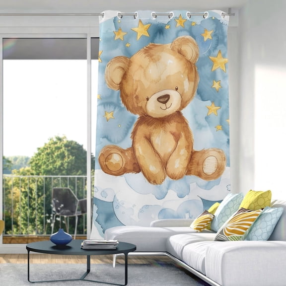 Teddy Bear Clouds Blackout Curtain Panels Drapes Privacy Assured with Light Filtering Curtains for Living room Bedroom Bathroom Window