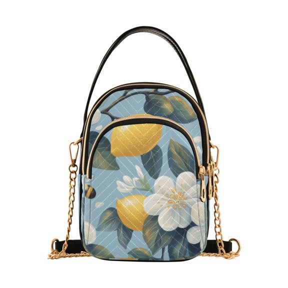 FORMRS Crossbody Bag for Women Quilted Travel Shoulder Cell Phone Purse with Chain Strap Handbag, Lemon Pattern