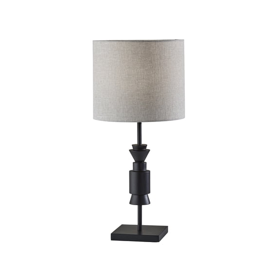 Adesso Elton Table Lamp, Black   black Wood Base, Light Grey/White Textured Fabric Shade