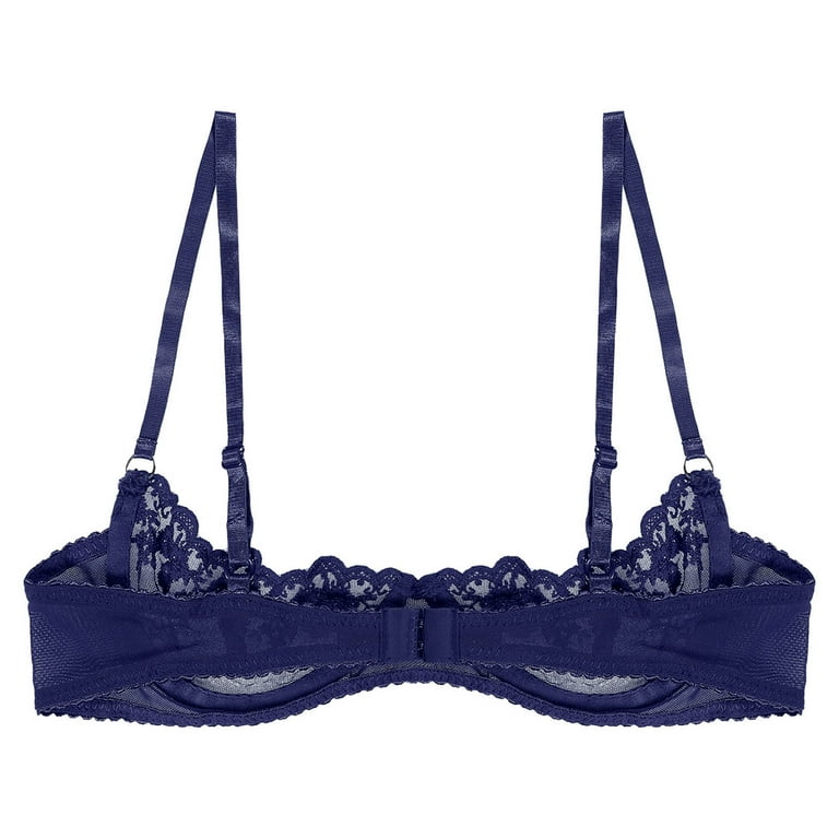 Alvivi Womens Sheer Floral Lace Underwired Bra Adjustable Strap Unlined  Brassiere Lingerie S-5XL Navy Blue XL