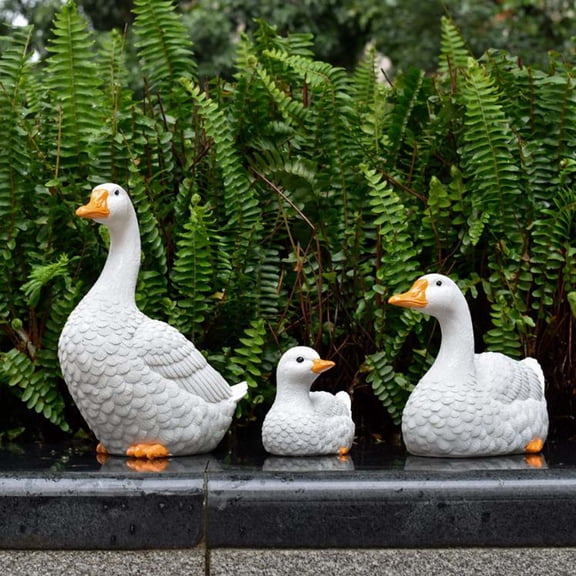 3 Pack Resin White Goose Statues, Realistic Animal Sculpture Ornaments, Weatherproof Goose Figurines for Garden Pond Patio Backyard Landscape Decor