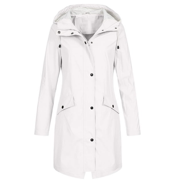 symoid Womens Rain Coats & Jackets Solid Rain Jacket Outdoor Hooded Waterproof Windproof Long