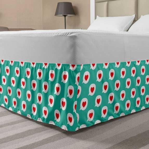 Love Bed Skirt, Romantic Illustration of Repetitive Hearts Shape in Speech Bubbles Fashion Art, Elastic Bedskirt Dust Ruffle Wrap Around for Bedding Decor, 4 Sizes, Multicolor, by Ambesonne