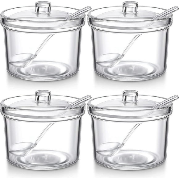 4 Pieces Sugar Bowl Clear Acrylic Sugar Bowl with Lid Salt Spoon Storage Sugar Jar with Lid (7.1 oz)