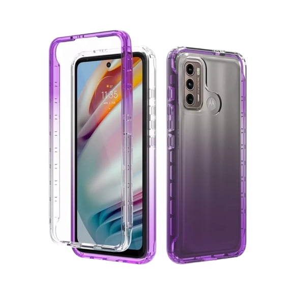 Funda 360 Degradada Uso Rudo Para Motorola G60 Morado Más 2 Micas De Pantalla