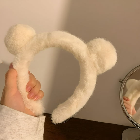 TELOLY Cute Non-slip Hair Accessories Bear Ear Cartoon Headband Plush Hair Bands HairHoopbandWhite