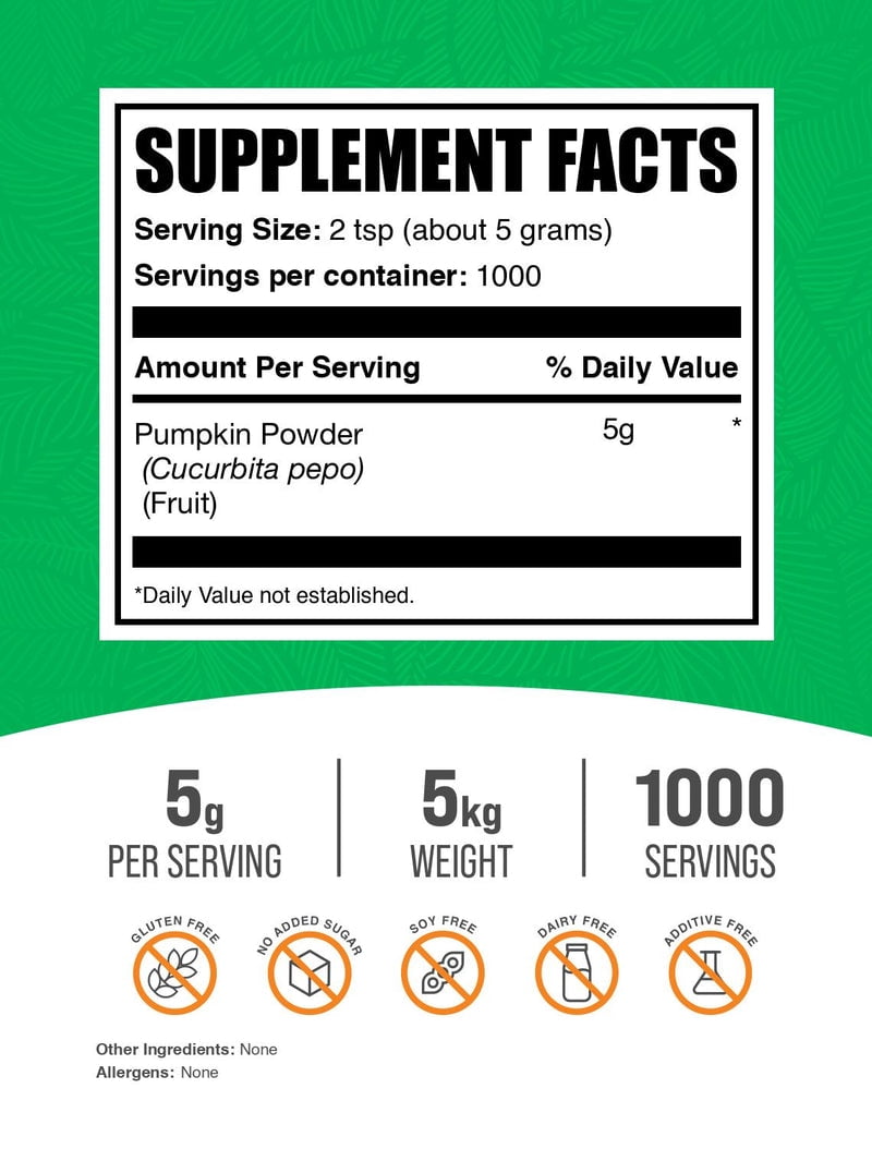 BulkSupplements Pumpkin Powder - 5g per Serving - 5 Kilograms (11 lbs) - 1000 Servings