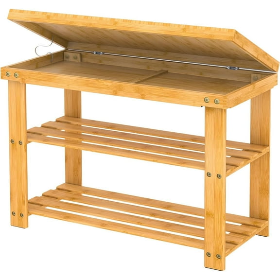 Bambloom Shoe Rack Bench for Entryway, 3-Tier Bamboo Shoe Shelf with Storage Shelf for Small Space Organizer Bedroom Balcony Entrance