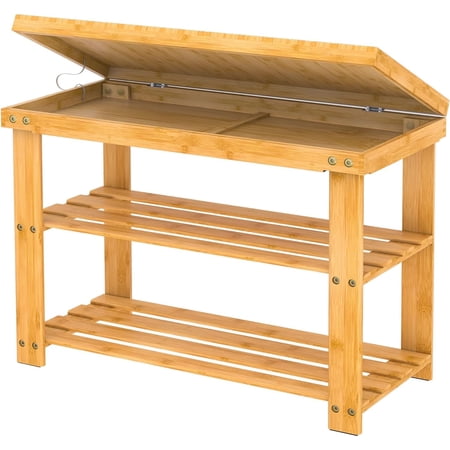 Bambloom Shoe Rack Bench for Entryway, 3-Tier Bamboo Shoe Shelf with Storage Shelf for Small Space Organizer Bedroom Balcony Entrance