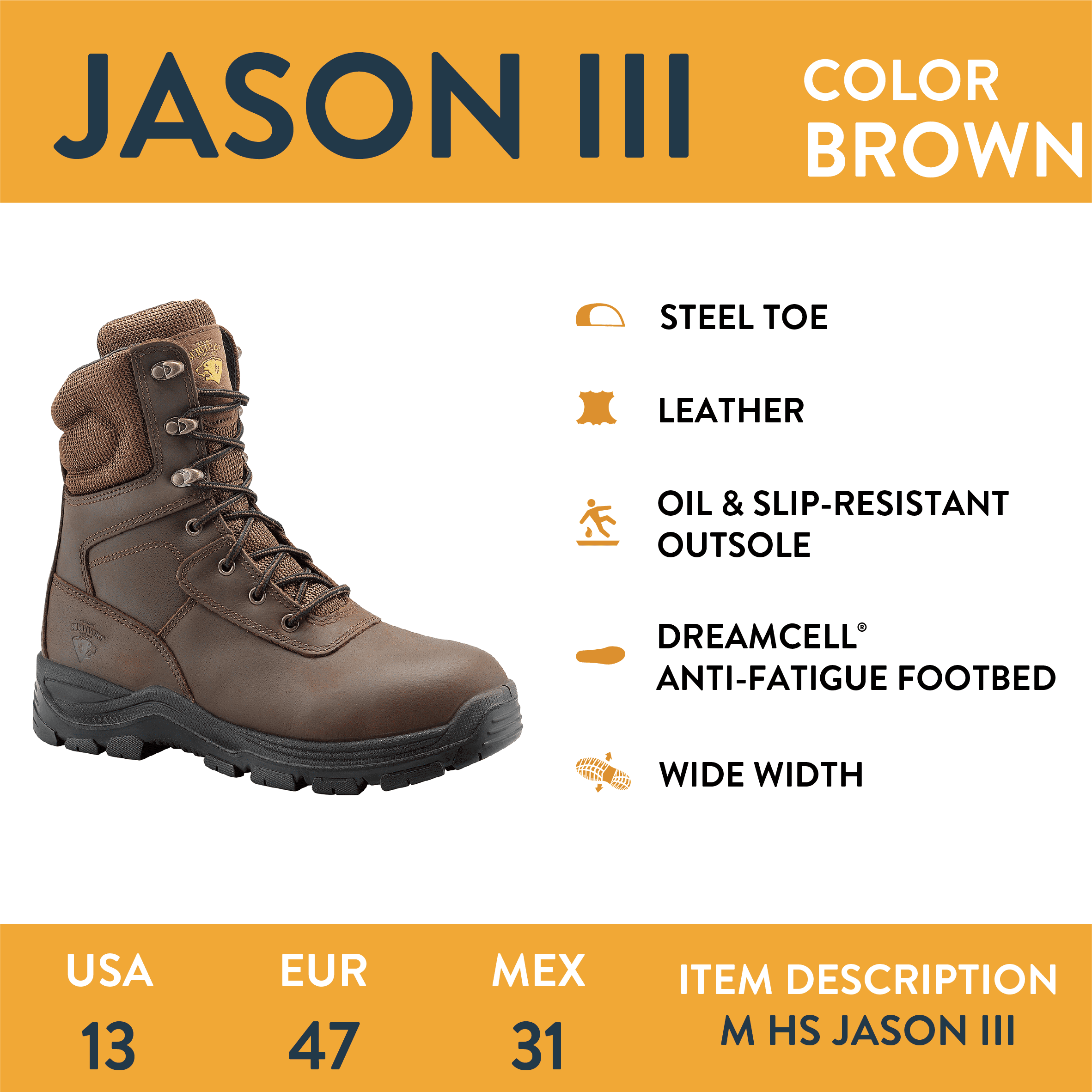 Herman Survivors Men's Jason III 8" Steel Toe Work Boot