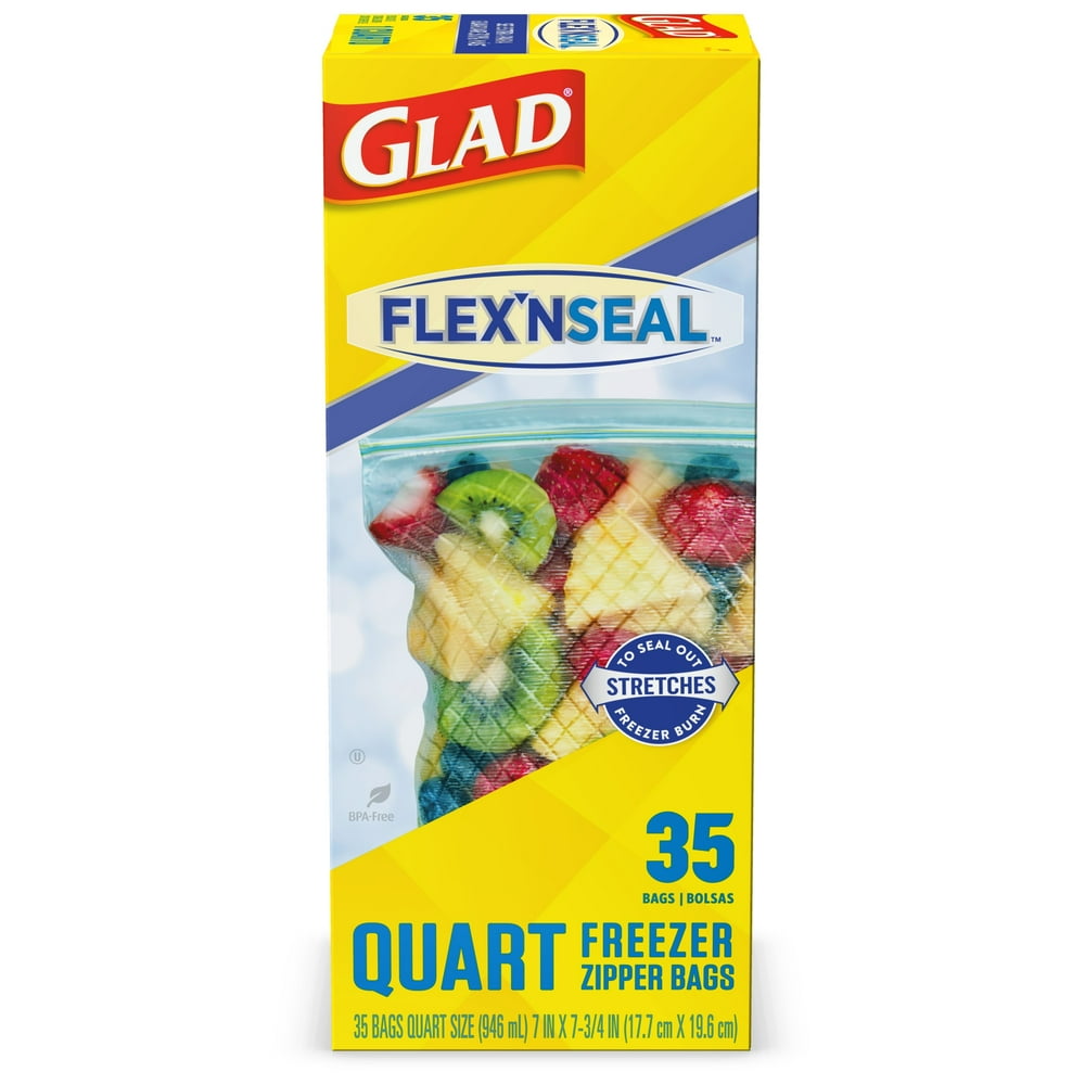 Glad Flex'nSeal Freezer Storage Bags, Quart 35 count