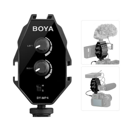BOYA BY-MP4 2-channel Audio Adapter with Mono Stereo Switch for Canon Nikon Sony Panasonic DSLR Camera Camcorder for iPhone Samsung