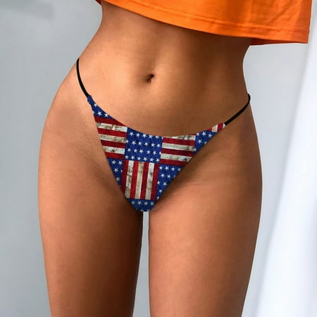 

Summer Gift! MIARHB Womens Thong Low Waist Bikini Independence Day Printed Panty S