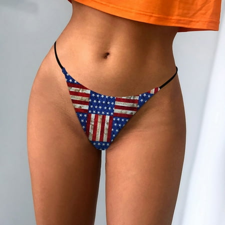 

Sksloeg Cotton G-String Bikini Cheeky Bottom USA Stars Stripes Independence Print G String Panties Low Rise Underwear Blue XXL