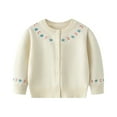 thumbnail image 2 of ZHOGXU Big Kids Girls Cardigan Long Sleeve Knit Open Front Buttons Flower Print Warm Comfortable Sweater Top For Daily Wear Beige 7-8 Years, 2 of 6