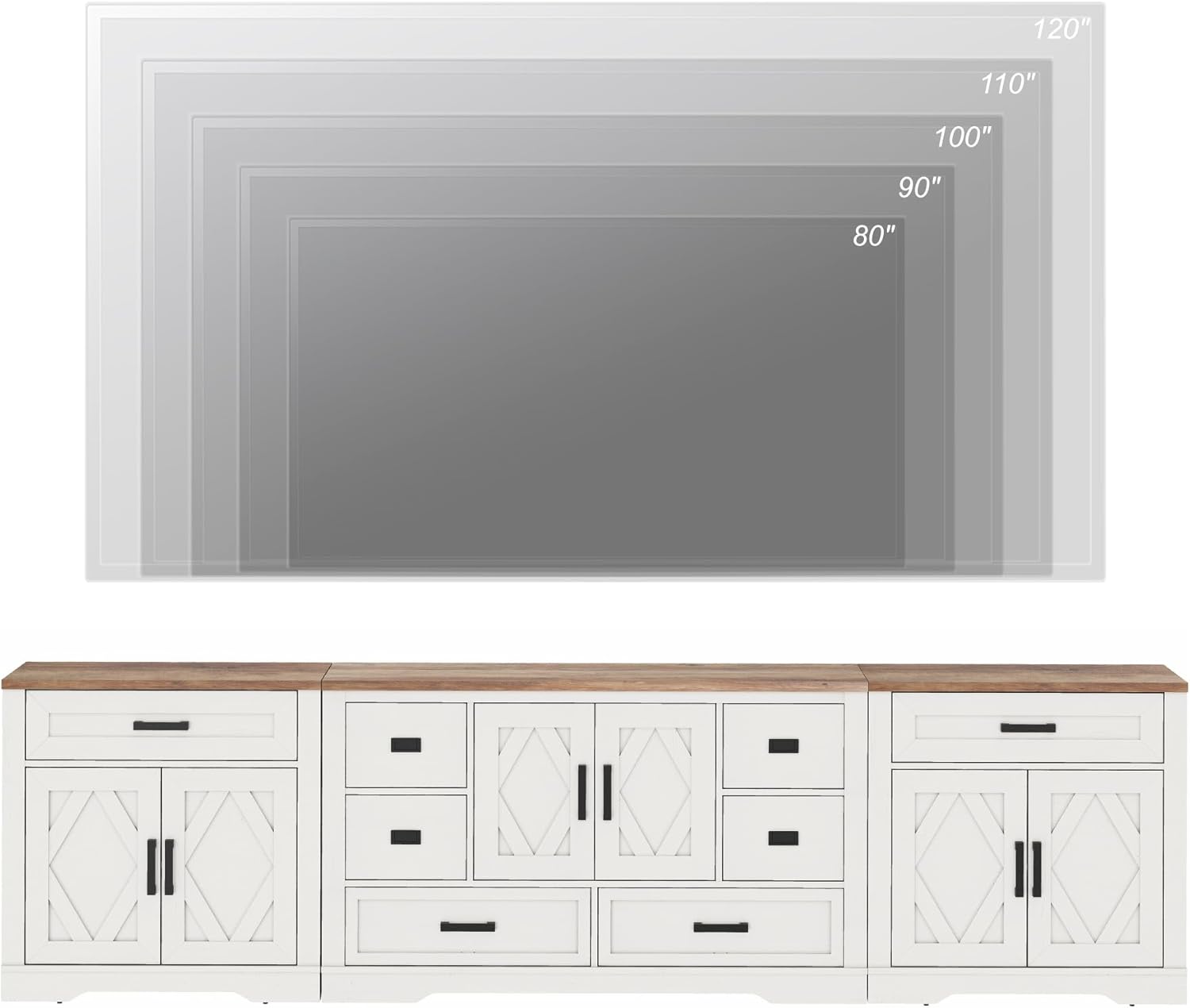 WAMPAT 117"W Large TV Stand,3-in-1 Farmhouse Entertainment Center with Storage Barn Door Cabinet,TV Console Table With Media Cabinet and Drawers for Living Room,Bedroom,Cream White
