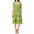 thumbnail image 2 of Allegra K Women's Square Neck Short Sleeve Lace Trim Tiered Midi Dresses, 2 of 6