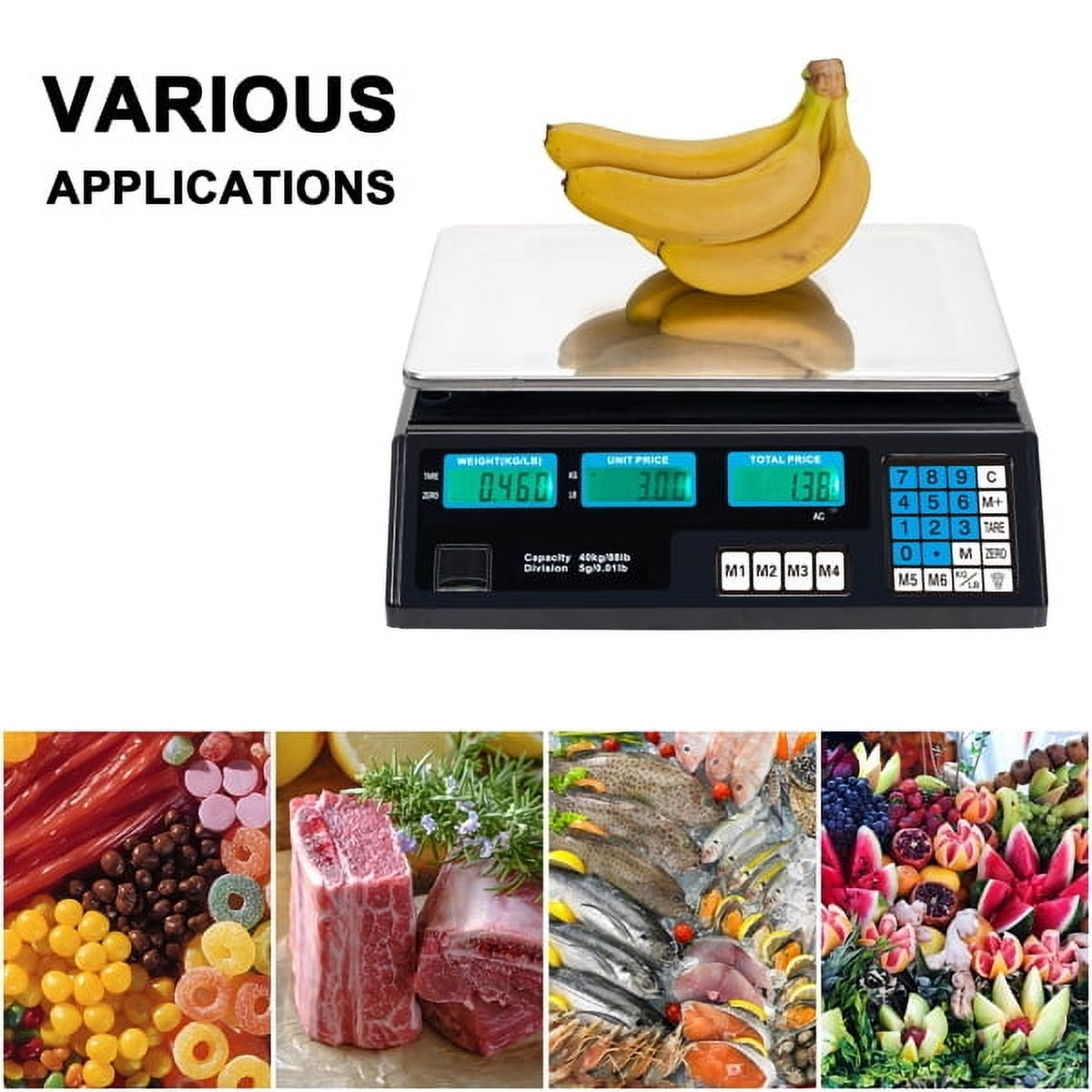 Computing Scale, 40kg/5g Digital Retail Scale / Backlit LCD, PLU Memory & Accounting
