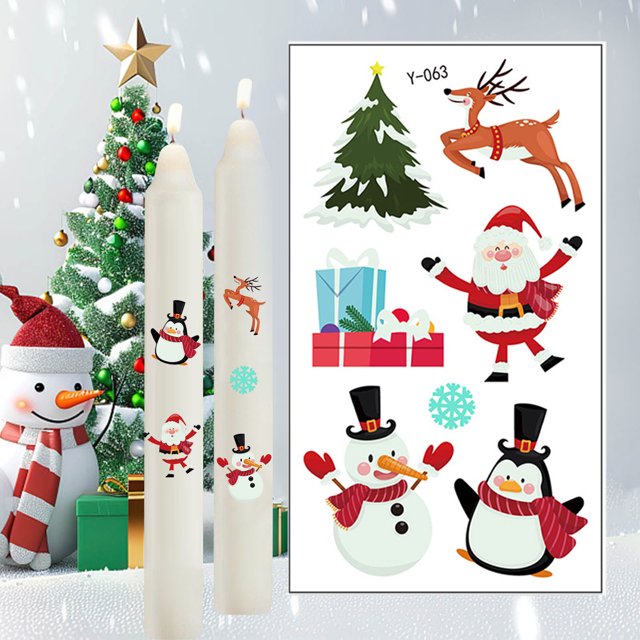 Fiudx Artículos en oferta con ofertas flash Pegatinas de agua con forma de muñeco de nieve y vela navideña, temáticas de actividad, decoración con velas de humor, pegatinas de agua ultralivianas, peg