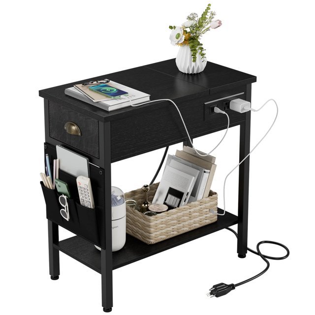 Juiluna End Table with Charging Station, Side Table and Nightstand with