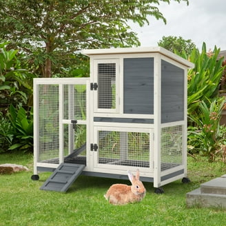 PETSCOSSET Indoor/Outdoor Rabbit Hutch, 2-Story Bunny Cage