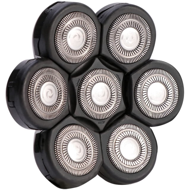 Jinsinto Têtes de Rasoir de Remplacement Étanches pour Tête Chauve, Lame de Remplacement pour Tondeuse à Barbe 7 Têtes, Têtes de Rasoir Rotatives en Acier Inoxydable pour Hommes, Rasage Plus Rapide (Noir)