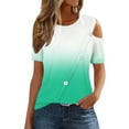 thumbnail image 2 of Teissuly Women'S 2024 Summer Casual And Comfortable Gradient Color Cold Shoulder Button Splicing Short-Sleeved Round Neck Top/Shirt, 2 of 7