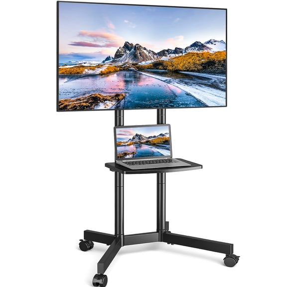 RTVR Modern 75 inch Rolling TV Stand Cart with Wheels, Mobile TV Base Stand with Mount Portable Adjustable