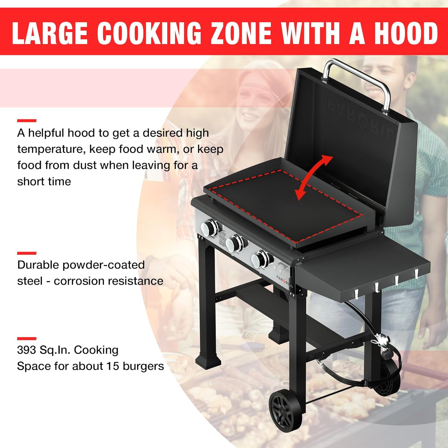 ‎PARGRILL 28" Flat Top Gas Grill Griddle, 3 Independent Burners Propane Heavy Duty Grill Station with Side Shelves for Backyard Outdoor BBQ