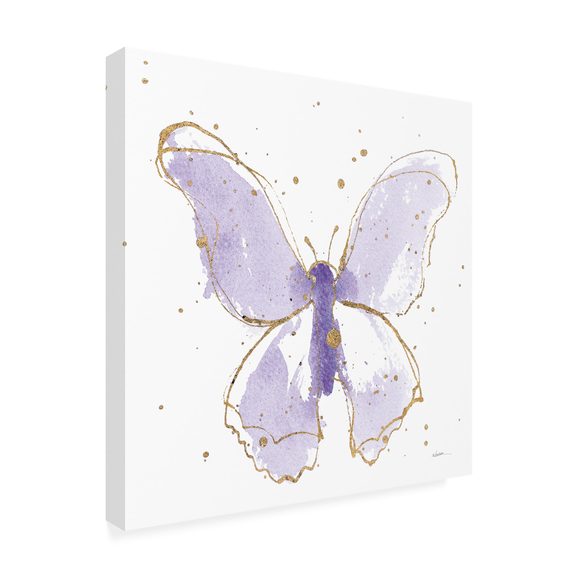 Shirley Novak 'Gilded Butterflies II Lavender' Canvas Art