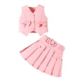 thumbnail image 4 of Girls Pink 2 Piece Set, Sleeveless Vest & Pleated Skirt with Heart Buckle Pockets, Soft Polyester Kids Little Girl Matching Outfit for Play or Party,Size 3-4 T, 4 of 9