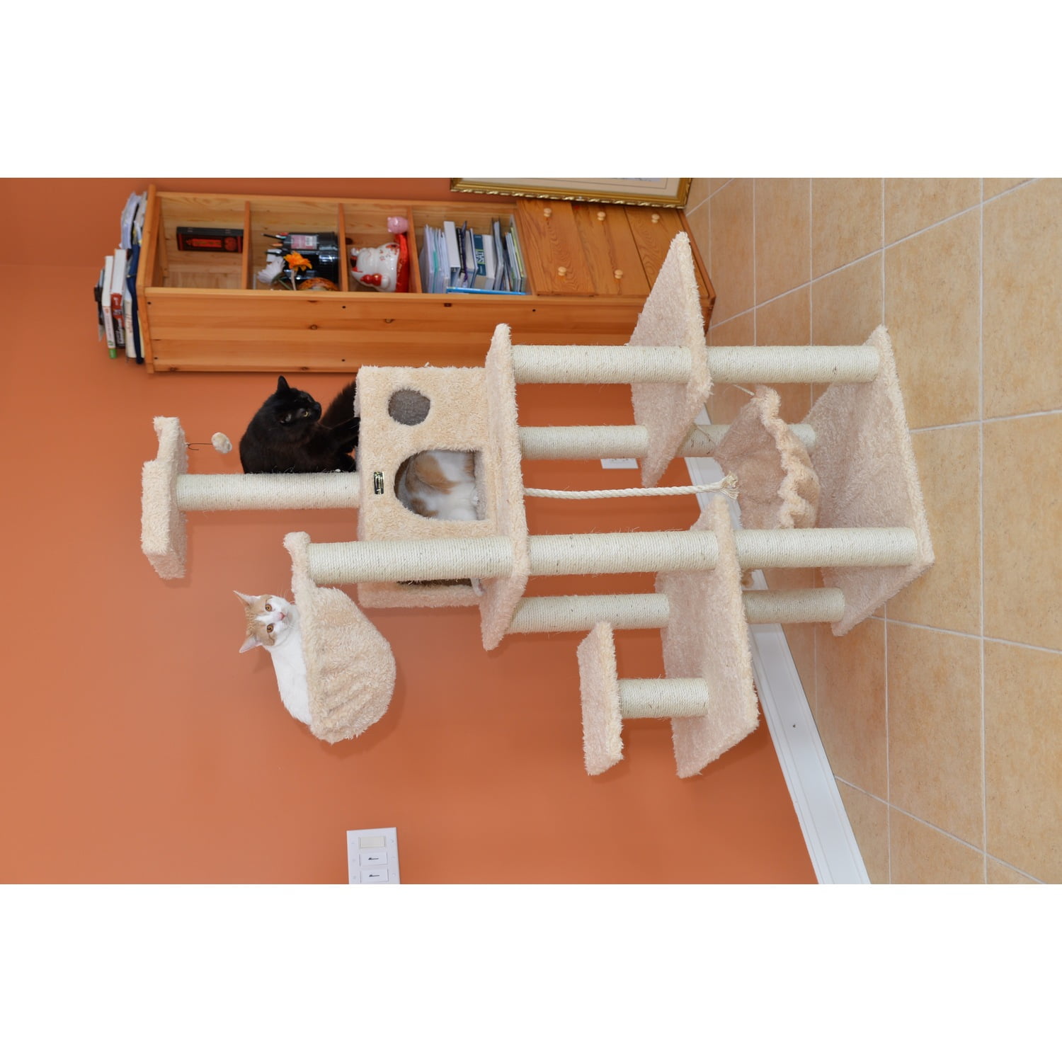 Armarkat 69-in Mult -Level Real Wood Cat Tree Hammock Bed, Climbing Center for Cats and Kittens A6901 Beige