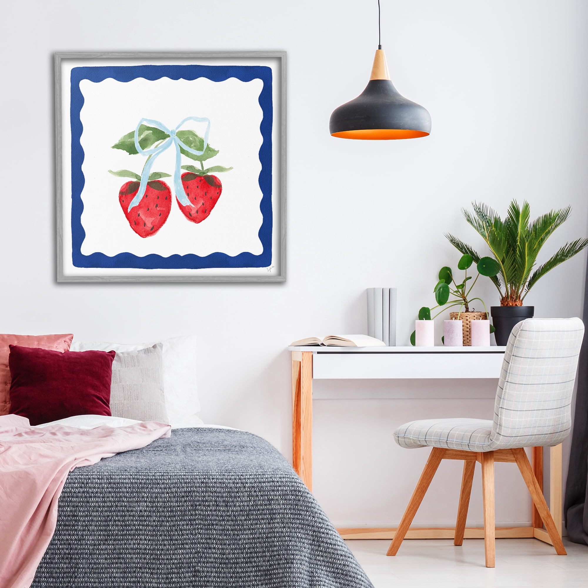 Stupell Industries Summer Bordered Strawberries Gray Framed Giclee Art, design by Lucille Price
