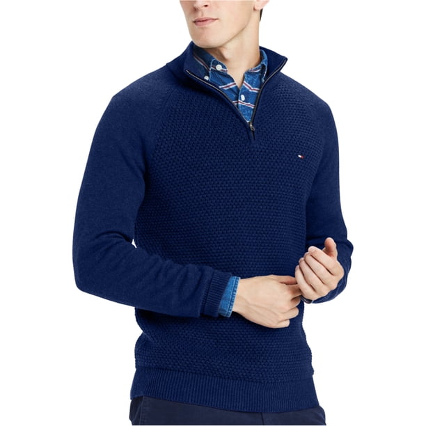 Tommy Hilfiger Suéter de Punto Waffle para Hombre, Azul, XS