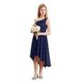 thumbnail image 4 of Yartina Kids Girls Sleeveless Sequins Chiffon Junior Bridesmaid Dresses One Shoulder Flower Girl Navy Blue 10, 4 of 7
