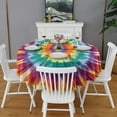 thumbnail image 2 of Rainbow Tie Dye Mandala Pattern Round Tablecloth 60"x60",Wrinkle Wipeable Table Cloth for Kitchen Dining Room Picnic Patio Party, 2 of 6