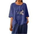 thumbnail image 3 of Sentmoon Hauts d'Été pour Femmes Col Rond Chemises de Vacances en Lin Amples Respirantes Manches 3/4 Tenues de Vacances pour Femmes Mode pour Festival de Musique TG, 3 of 9