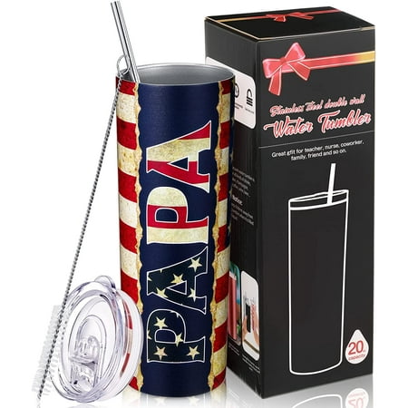 

Father s Day Gifts for Papa Dad 4th of July Gift for Father Daddy New Dad from Daughter Son American Flag Tumbler 20 oz Stainless Steel Insulated Water Tumbler with Lid Straw Brush (Papa Style)
