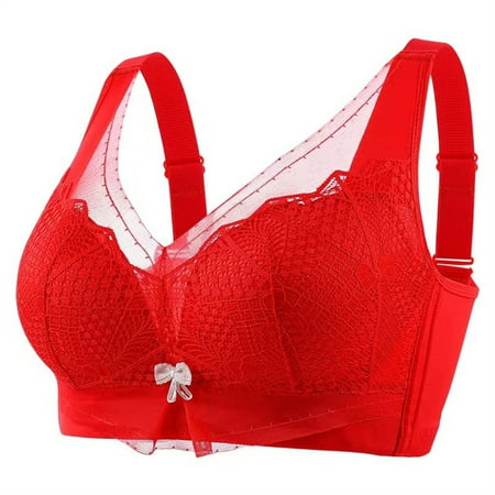 BXJX Womens Bras Clearance Comfortable Breathable Bra Push-up Wireless Lace Everyday Underwear Bralette Red Size 38
