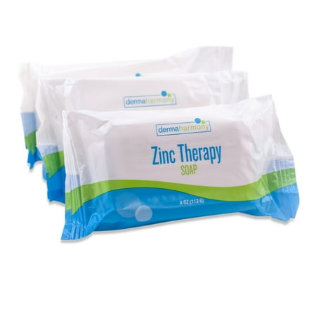 DermaHarmony 2% Pyrithione Zinc (ZnP) Bar Soap 4 oz - for Seborrheic Dermatitis and Dandruff - Three