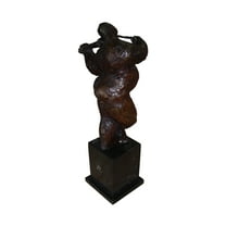 Botero style lady plays violin - Bronze Statue -  Size: 9"L x 6"W x 21.5"H.