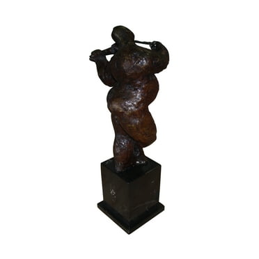 Botero style lady plays violin - Bronze Statue -  Size: 9"L x 6"W x 21.5"H.