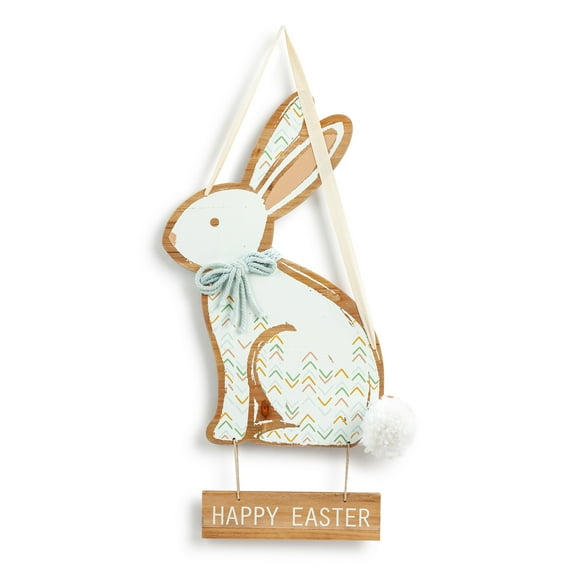 Demdaco Happy Easter Bunny Spring White 24 x 12 Fir Wood Door Hanger Sign