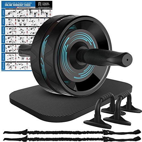 Fitness Insanity Ab Roller Wheel 6 In 1 Ab Roller Kit With Knee Mat Push Up Bars Resistance Bands Workout Poster Workout Guide Perfect Home Gym Equipment For Men Women Abdominal Exercise Walmart Com