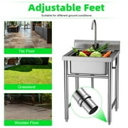 Trendix Single Bowl Utility Sink, Stainless Steel Sink with Cold and Hot Water Pipe for Laundry Room Bathroom Farmhouse, 23.62L, 23.62W, 37.4H